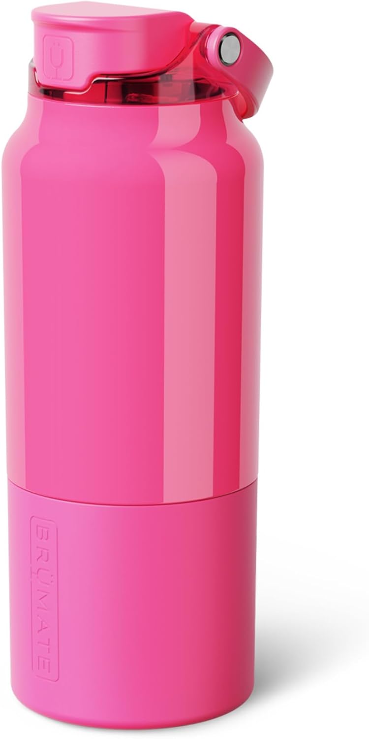 BrüMate Rise 35oz Water Bottle With Covered Silicone Straw | 100% Leakproof Insulated Water Bottle | Soft Sip Silicone Spout | Made of Stainless Steel | 35oz (Neon Pink)