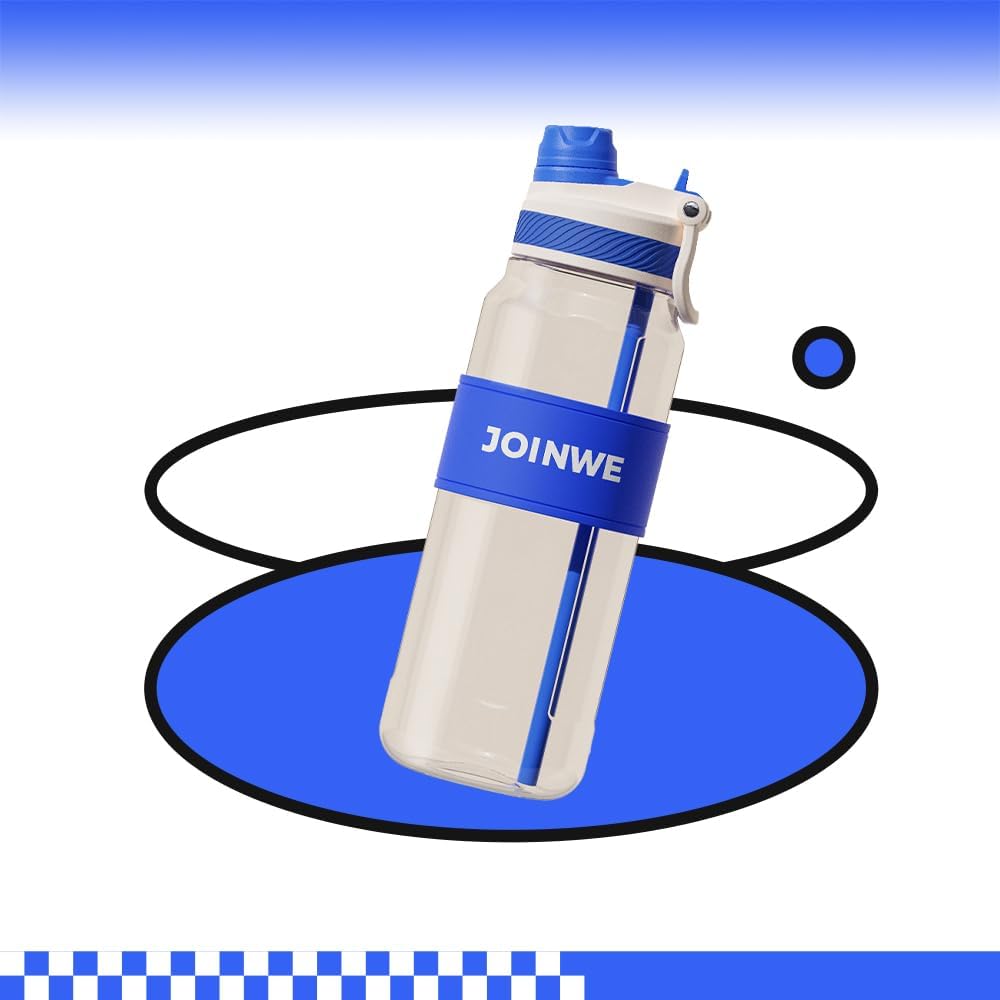 ZZT 34 oz Plastic Water Bottles, Sports Water Bottle With Straw, Leakproof,Double Drinking，Sports Water Bottle for Indoor and Outdoor Activity ﻿ (Blue)