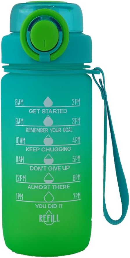 ZZT 20 oz Water Bottles with Time Marker to Drink and Straw, Motivational Words Water Bottle, Leakproof,Sports Water Bottle for Gym and Outdoor Activity (Green)