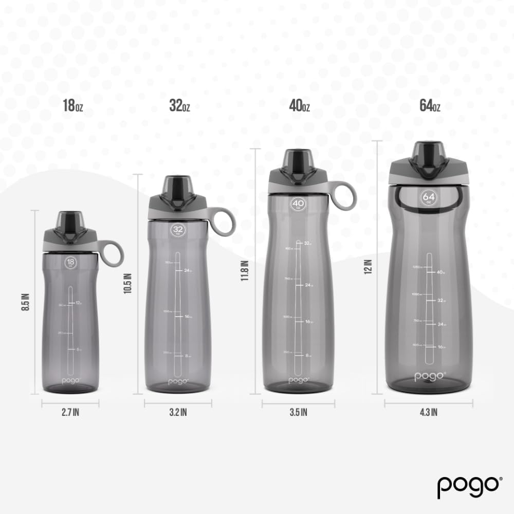 Pogo BPA-Free Tritan Plastic Water Bottle with Chug Lid, 32 Oz, Grey