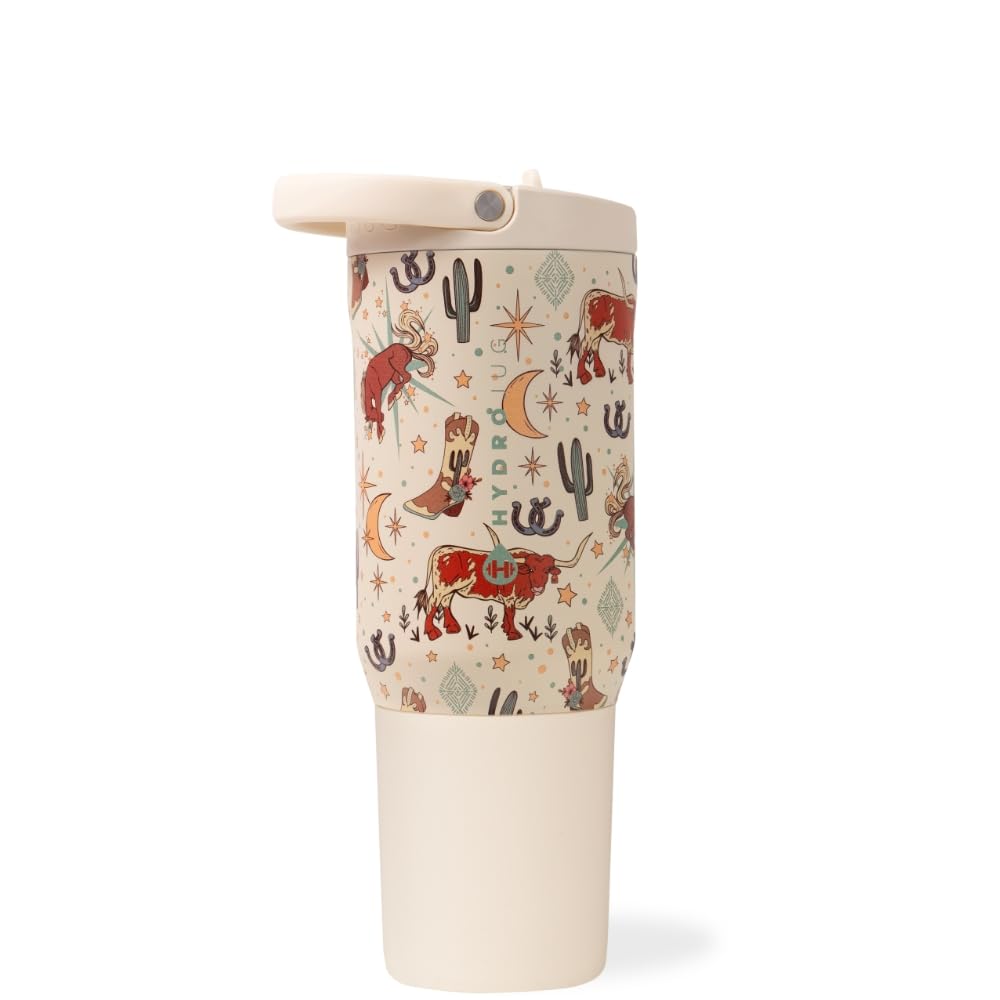 HydroJug Sport - Stainless Steel Tumbler with Straw, Vacuum Insulated, 40oz Leakproof Water Bottle, Ergonomic Design, Reusable, Dishwasher Safe, Rubber Base, Durable for Gym or Outdoors, Black Leopard