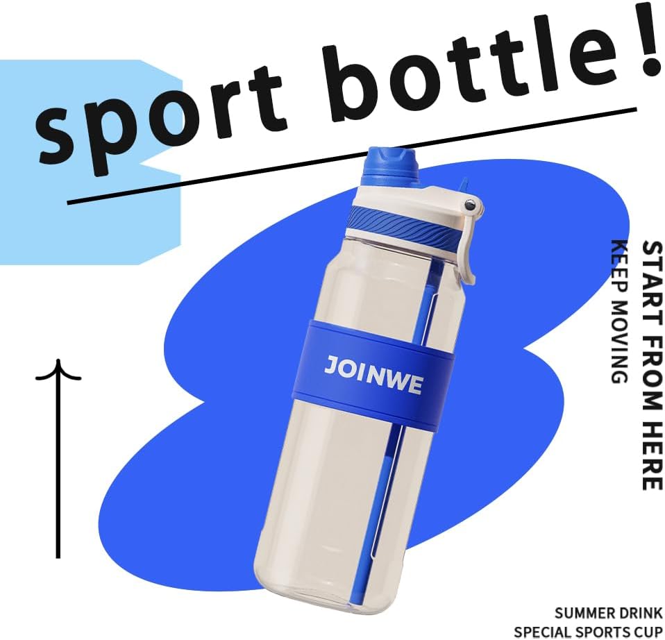 ZZT 34 oz Plastic Water Bottles, Sports Water Bottle With Straw, Leakproof,Double Drinking，Sports Water Bottle for Indoor and Outdoor Activity ﻿ (Blue)