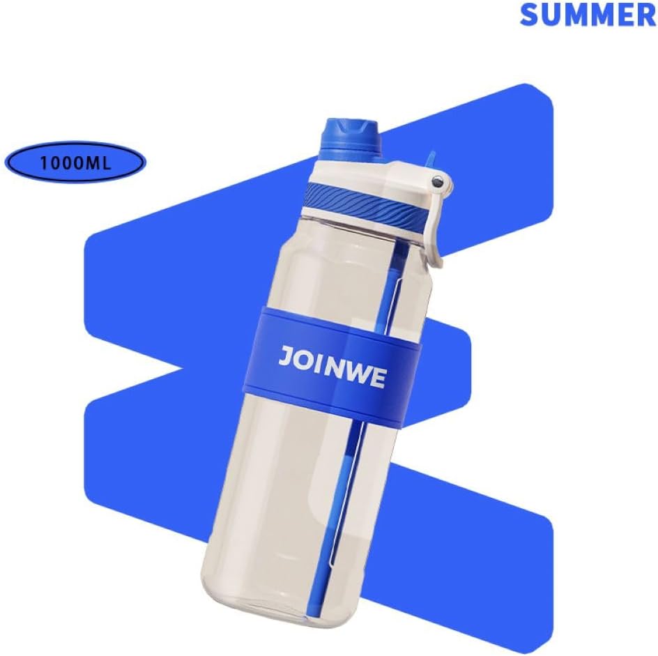 ZZT 34 oz Plastic Water Bottles, Sports Water Bottle With Straw, Leakproof,Double Drinking，Sports Water Bottle for Indoor and Outdoor Activity ﻿ (Blue)