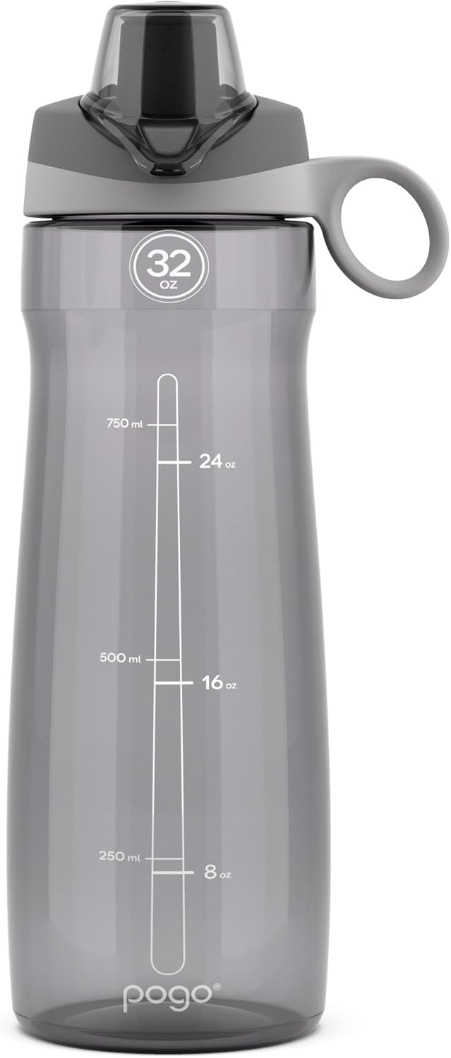 Pogo BPA-Free Tritan Plastic Water Bottle with Chug Lid, 32 Oz, Grey