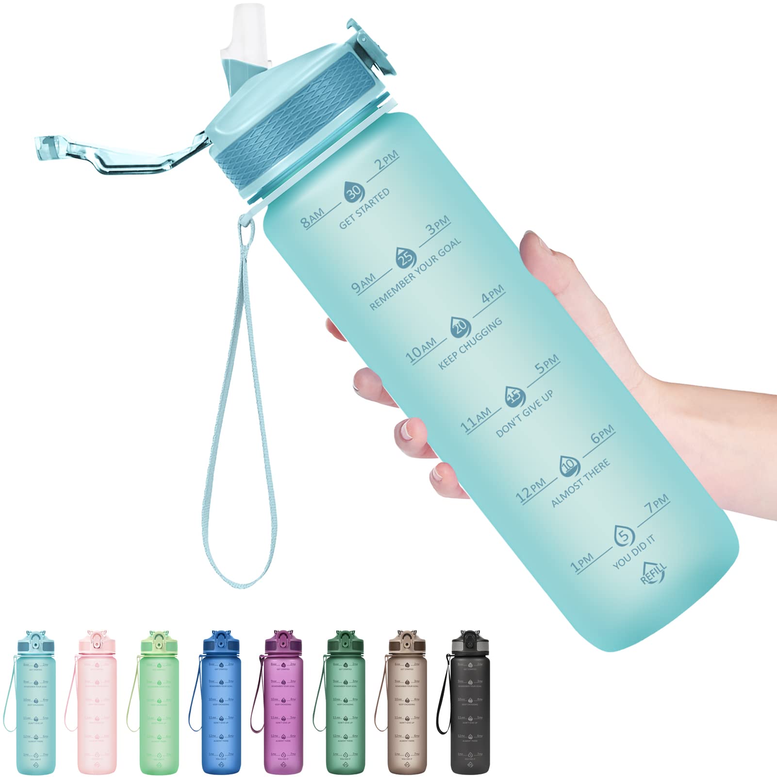 Hyeta 32oz Water Bottles with Straw - Stay Motivated and Hydrated with Convenient Times to Drink Markings, Durable, Leak-proof