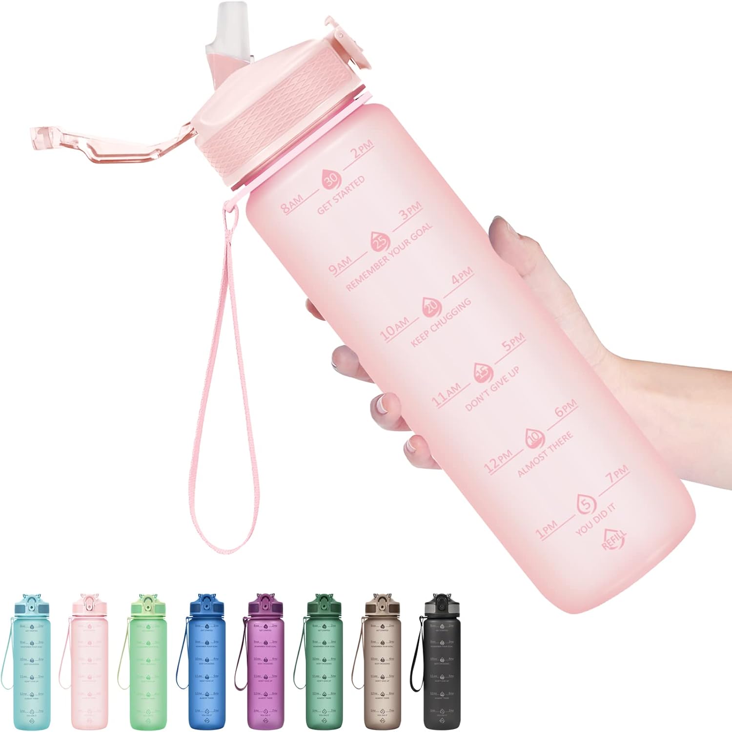 Hyeta 32oz Water Bottles with Straw - Stay Motivated and Hydrated with Convenient Times to Drink Markings, Durable, Leak-proof