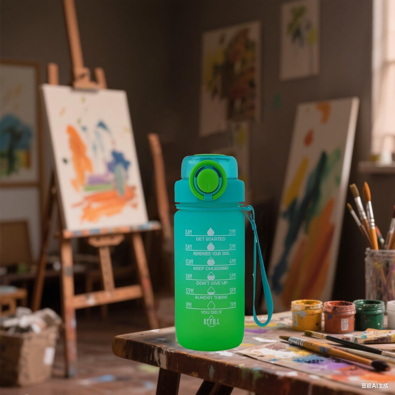 ZZT 20 oz Water Bottles with Time Marker to Drink and Straw, Motivational Words Water Bottle, Leakproof,Sports Water Bottle for Gym and Outdoor Activity (Green)