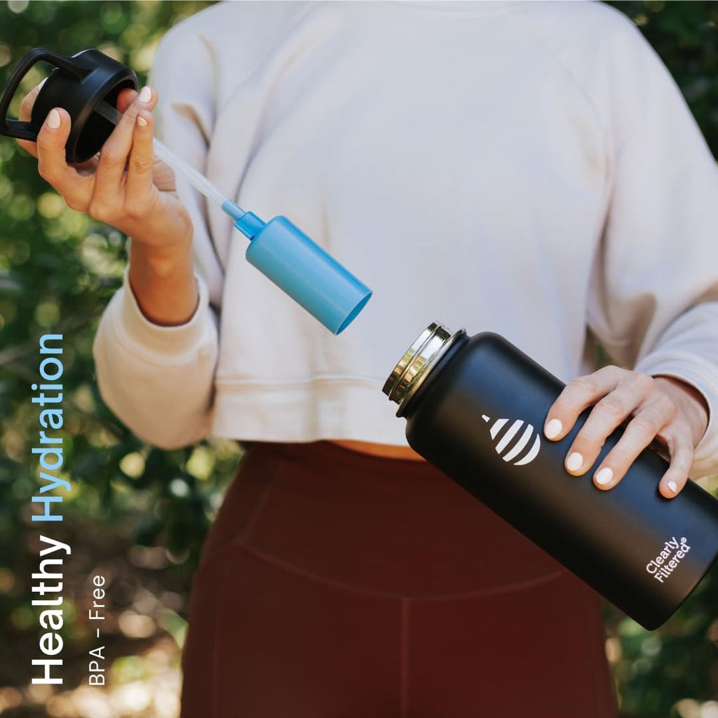 Clearly Filtered Water Bottle | Removes 220+ Contaminants, Double-Wall Insulated Stainless Steel, BPA/BPS Free, Phthalate Free, Filters Flouride Lead Chlorine (32oz, Evergreen)