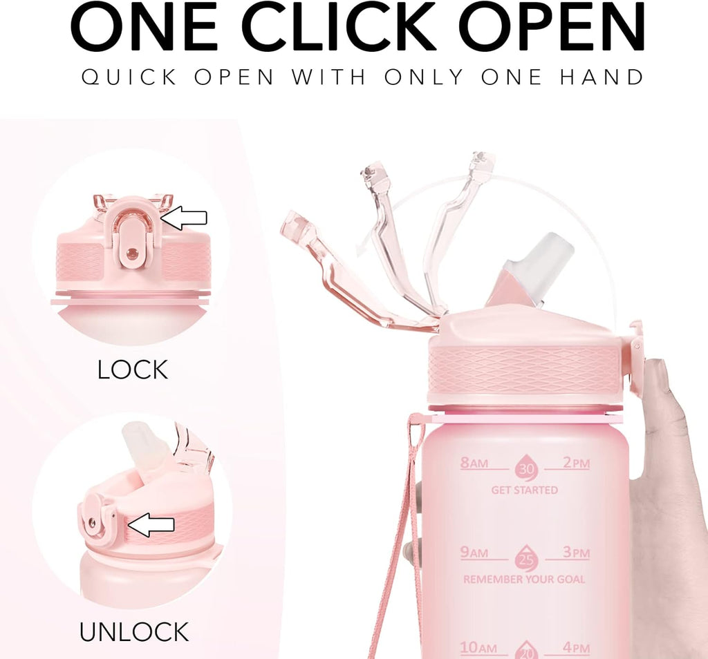 Hyeta 32oz Water Bottles with Straw - Stay Motivated and Hydrated with Convenient Times to Drink Markings, Durable, Leak-proof