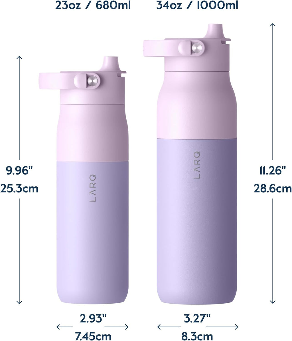 LARQ Twice as Nice Set Bottle Swig Top 34oz - Insulated Stainless Steel Water Bottle With Built-In Silicone Handle, Eucalyptus Green & Luberon Lavender