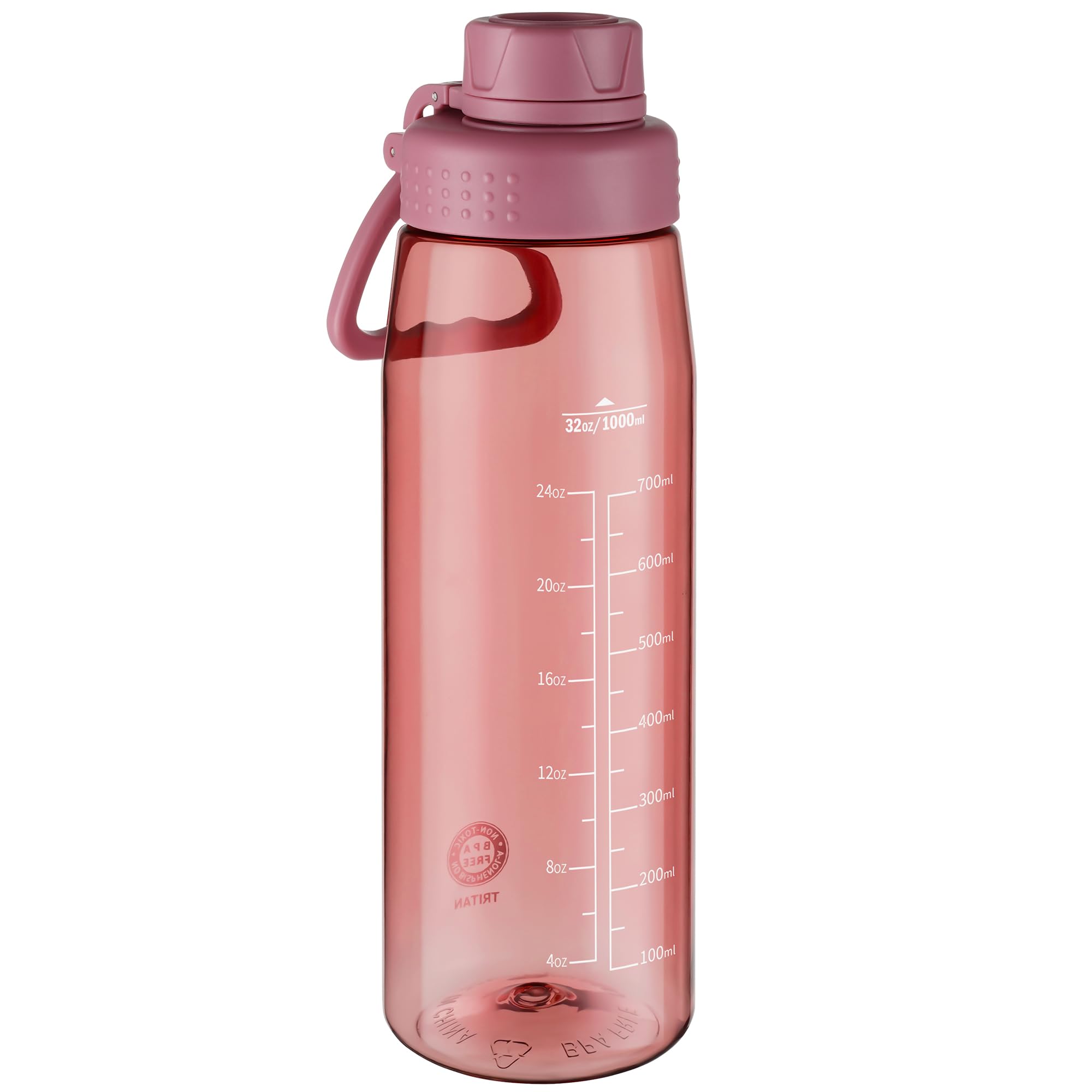 Water Bottle 32oz, clear water bottle with Spout Lid and Carry Handle, Reusable, Tritan, BPA Free, Hiking Water Bottle Suitable for Travel, Outdoors, Gym, Travel, Home, School (Clear)