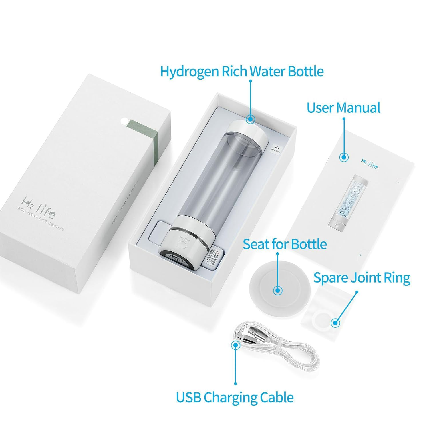 Hydrogen Water Generator, Professional BPA Free Water Bottle 5000PPB Dual Mode Portable Reusable Water Ionizer with SPE and PEM Hydrogen Water Bottle for Sports Hiking Travel Fitness