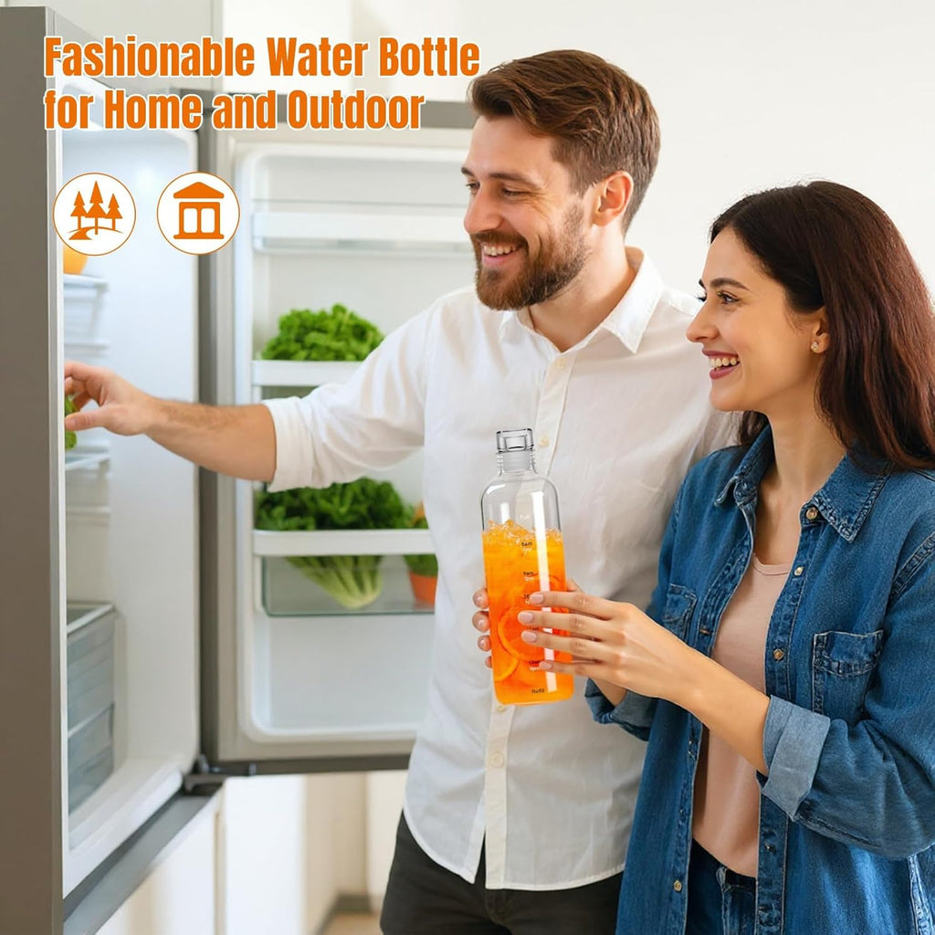 Water Bottles with Lids and Time Marker,Simple Modern Transparent Glass Water Bottles, 17oz Glass Cups,for Juicing for Office, Gyms, Cafés, Gym Essentials Women