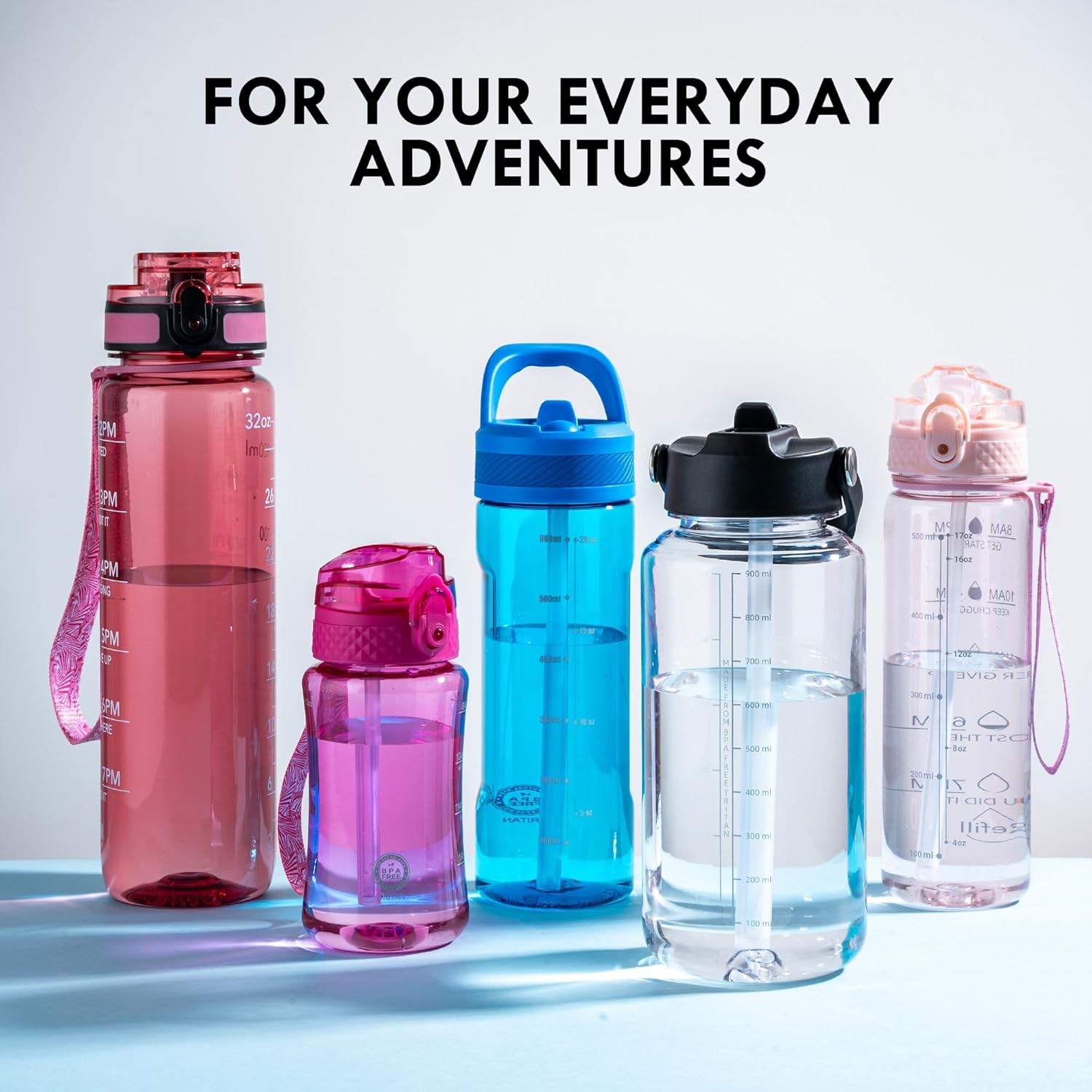 OLDLEY 32 oz Clear Water Bottle with Straw,Tritan BPA-Free, Wide Mouth, Leak Proof - for Gym, Travel, Home, School, Office (Clear)