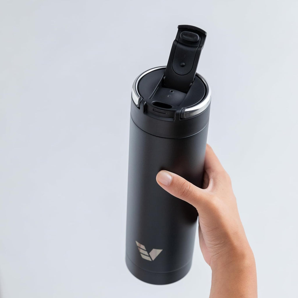 Super Maxi Stainless Steel Water Bottle 36oz - Double wall vacuum insulated | Integrated carry handle | leak proof flip top lid | Lightweight & stylish - Black