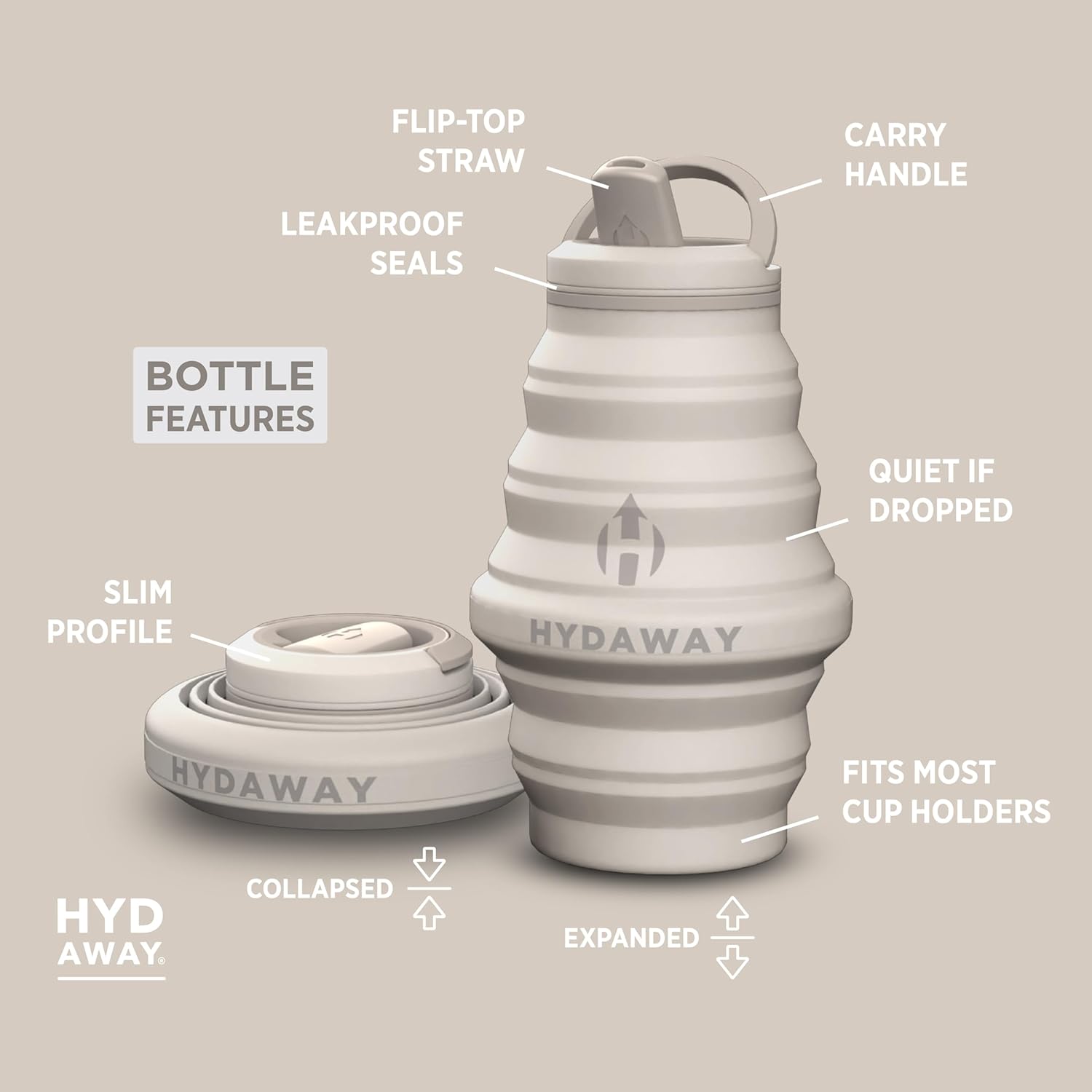 HYDAWAY 17oz Collapsible Water Bottle - BPA-Free, Leakproof, Lightweight, and Space-Saving - Perfect for Travel, Hiking, and Everyday Hydration