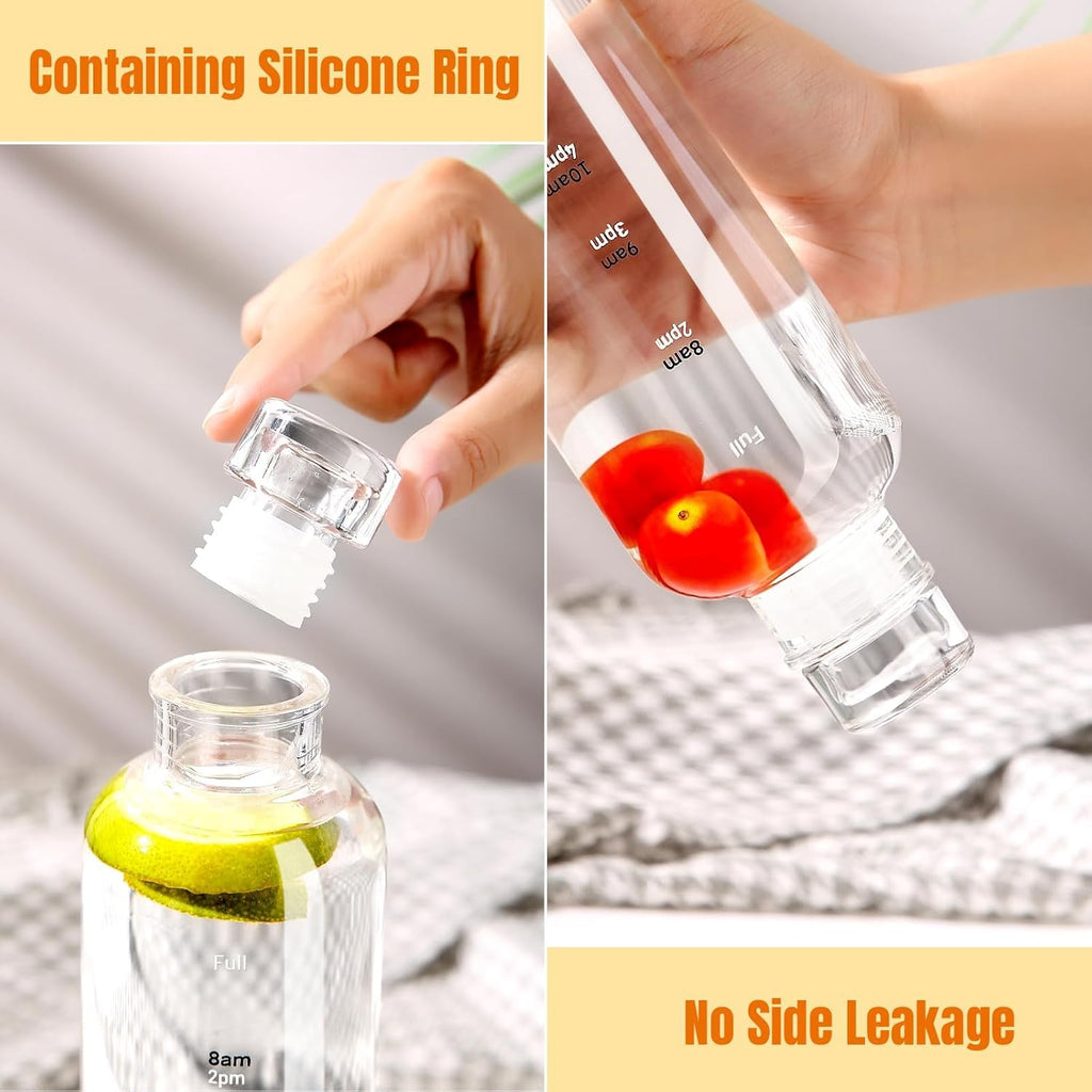 Water Bottles with Lids and Time Marker,Simple Modern Transparent Glass Water Bottles, 17oz Glass Cups,for Juicing for Office, Gyms, Cafés, Gym Essentials Women