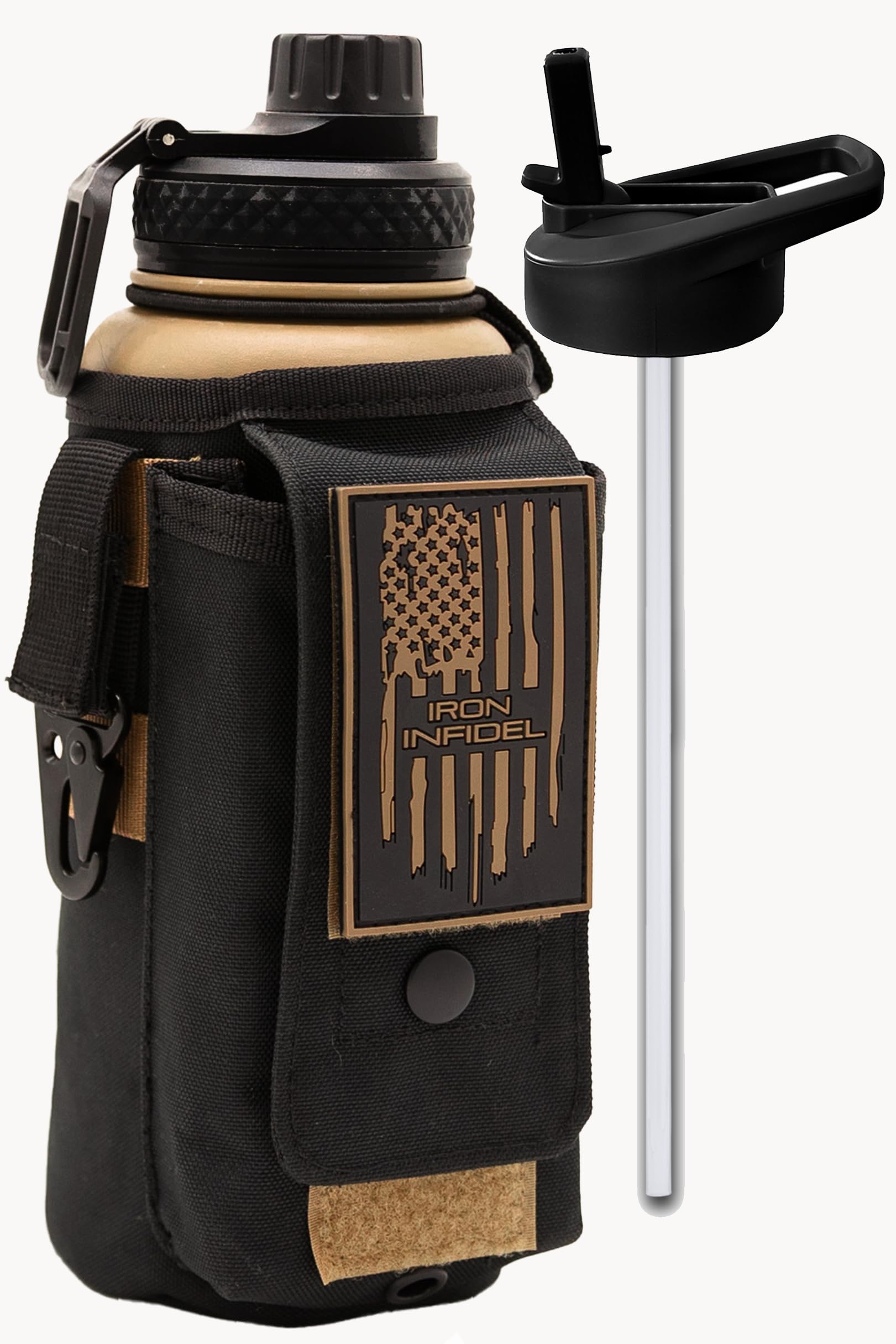 Iron Infidel Battle Bottle - One Gallon Insulated Water Bottle with Dual Carry Handles - 128 oz Tactical Stainless Steel Water Jug & Rugged Extra Large Sleeve With Storage (Betsy 128 Ounces)