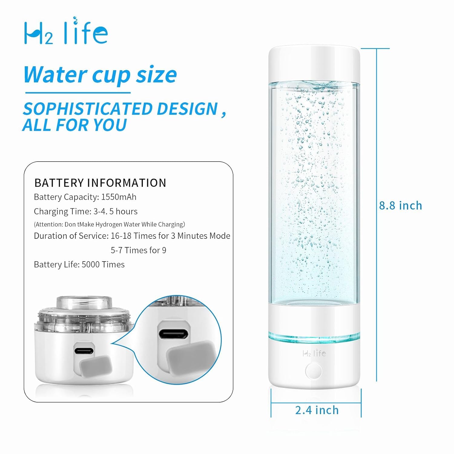 Hydrogen Water Generator, Professional BPA Free Water Bottle 5000PPB Dual Mode Portable Reusable Water Ionizer with SPE and PEM Hydrogen Water Bottle for Sports Hiking Travel Fitness