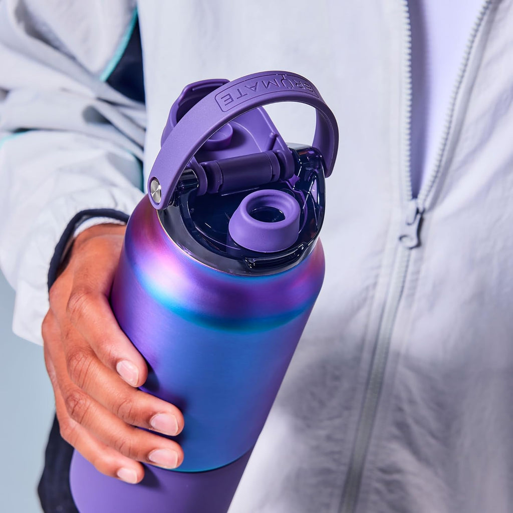 BrüMate Rise 35oz Water Bottle With Covered Silicone Straw | 100% Leakproof Insulated Water Bottle | Soft Sip Silicone Spout | Made of Stainless Steel | 35oz (Neon Pink)