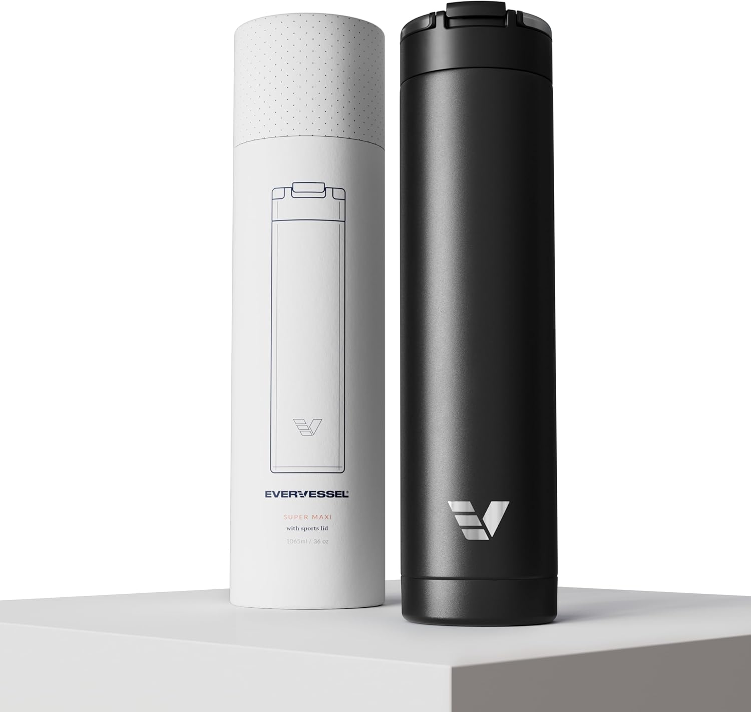 Super Maxi Stainless Steel Water Bottle 36oz - Double wall vacuum insulated | Integrated carry handle | leak proof flip top lid | Lightweight & stylish - Black