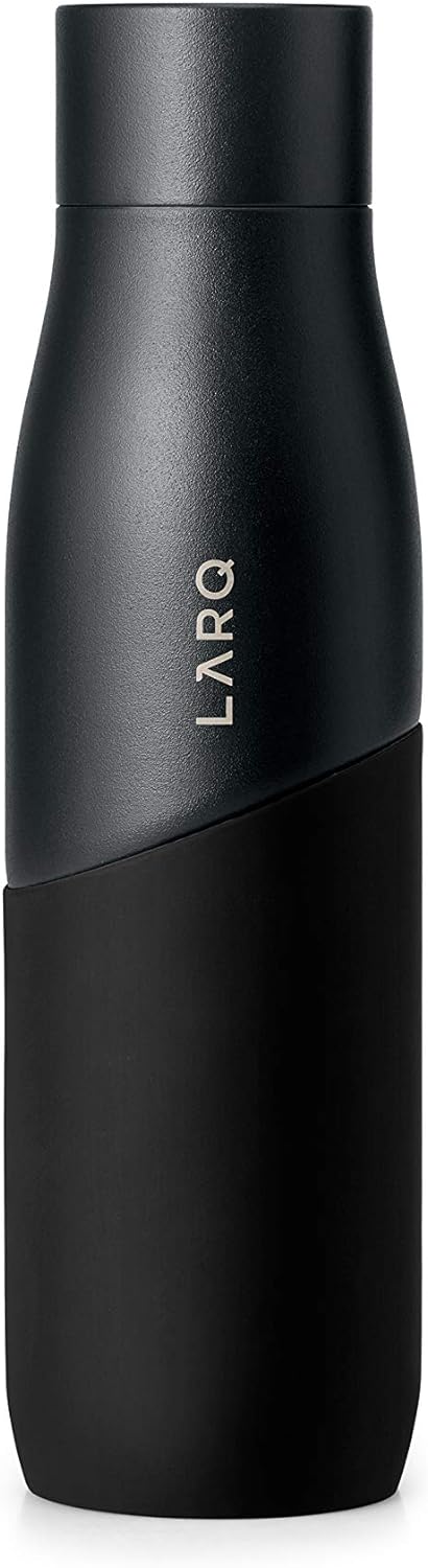 LARQ Bottle Movement PureVis 24 oz - Lightweight Self-Cleaning and Non-Insulated Stainless Steel Water Bottle with UV Water Purifier | Reusable & Travel Friendly, Black/Onyx