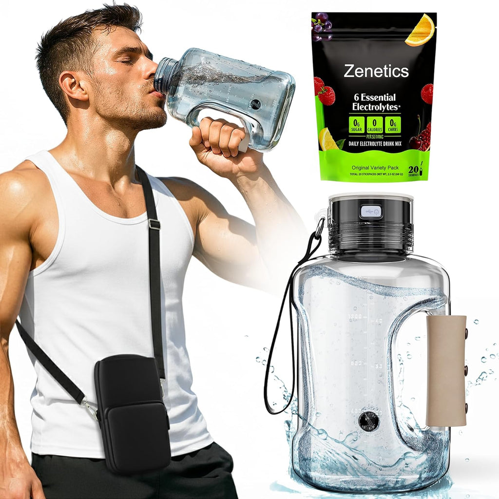 Zenetics Advanced Hydrogen Water Bottle + Electrolyte Hydration Powder Bundle – 1.5 L BPA-Free Hydrogen Generator, Up to 2400 PPB, USB Rechargeable + Clean Hydration Electrolyte Formula
