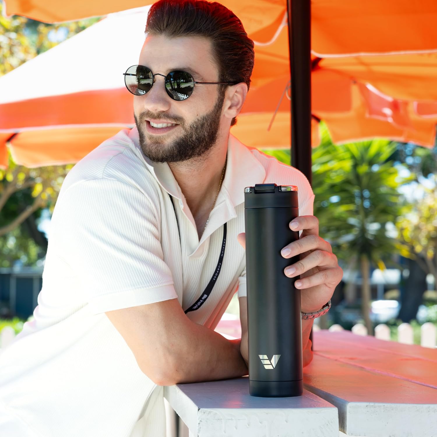 Super Maxi Stainless Steel Water Bottle 36oz - Double wall vacuum insulated | Integrated carry handle | leak proof flip top lid | Lightweight & stylish - Black
