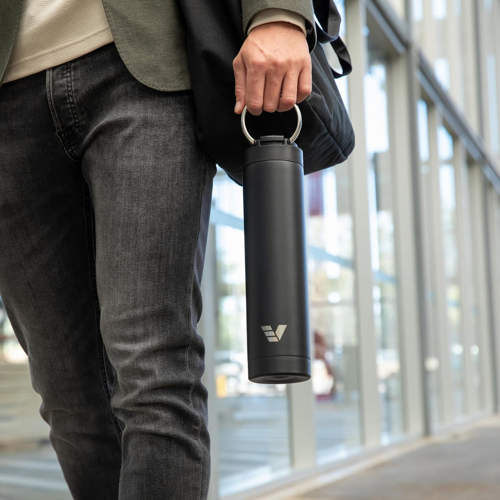 Super Maxi Stainless Steel Water Bottle 36oz - Double wall vacuum insulated | Integrated carry handle | leak proof flip top lid | Lightweight & stylish - Black