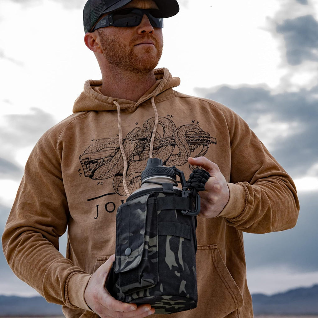 Battle Bottle - Half Gallon Insulated Water Bottle with Paracord Handle - 64 oz Stainless Steel Water Jug with Two Rugged, Removable Sleeves for Keys, Wallet & Phone (Camo Sleeves Bundle)